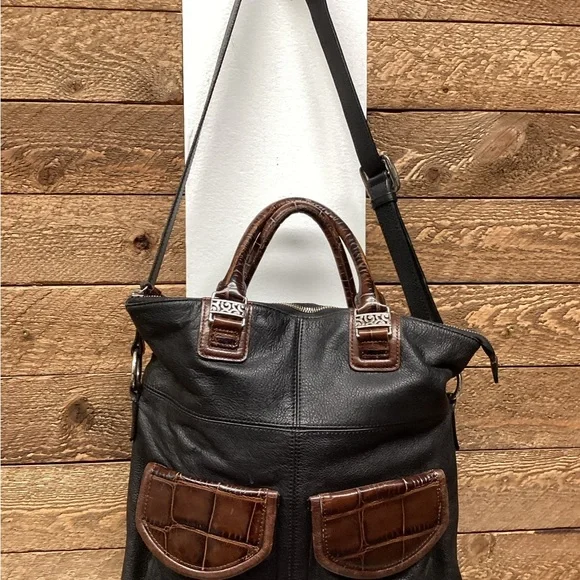 Brighton Black & Brown Leather Tote Bag with Silver Hardware - Picture 6 of 8